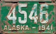 ALASKA 1941 LICENSE PLATE