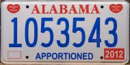 ALABAMA 2012 APPORTIONED TRUCK LICENSE PLATE