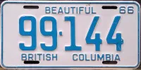 BRITISH COLUMBIA 1966 LICENSE PLATE