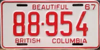BRITISH COLUMBIA 1967 LICENSE PLATE