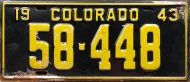 COLORADO 1943 LICENSE PLATE
