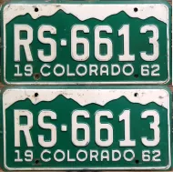 COLORADO 1962 LICENSE PLATE PAIR