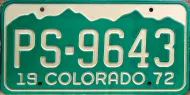 COLORADO 1972 LICENSE PLATE