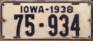 IOWA 1938 LICENSE PLATE