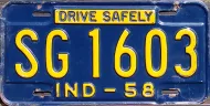 INDIANA 1958 LICENSE PLATE