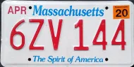MASSACHUSETTS SPIRIT LICENSE PLATE