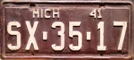 MICHIGAN 1941 LICENSE PLATE