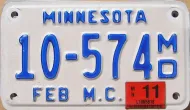 MINNESOTA 2011 MOTORCYCLE LICENSE PLATE