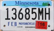 MINNESOTA 2016 MOTORCYCLE LICENSE PLATE