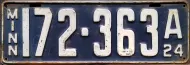 MINNESOTA 1924 LICENSE PLATE