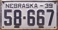 NEBRASKA 1939 LICENSE PLATE