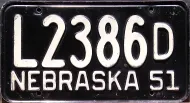 NEBRASKA 1951 LICENSE PLATE