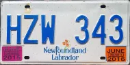 NEWFOUNDLAND 2016 LICENSE PLATE