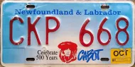 NEWFOUNDLAND 1997 CABOT COMMERCIAL LICENSE PLATE