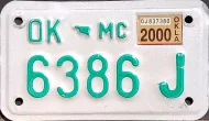 OKLAHOMA 2000 MOTORCYCLE LICENSE PLATE