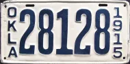 OKLAHOMA 1915 LICENSE PLATE - FIRST ISSUE!