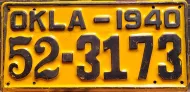 OKLAHOMA 1940 LICENSE PLATE