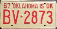 OKLAHOMA 1967 LICENSE PLATE