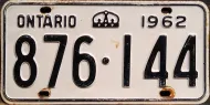 ONTARIO 1962  LICENSE PLATE
