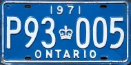 ONTARIO 1971 LICENSE PLATE