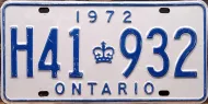 ONTARIO 1972 LICENSE PLATE